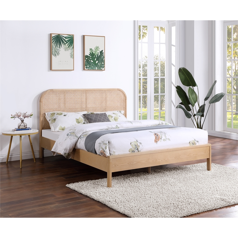 Maklaine Contemporary Rich Natural Finish on Ash Veneer Full Bed