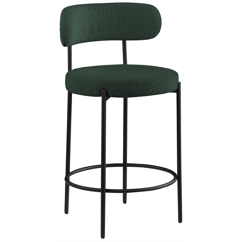 Maklaine Contemporary Rich Green Finish Boucle Fabric Stool (Set of 2)