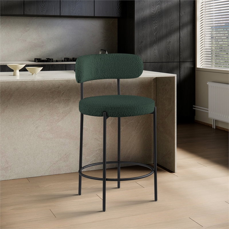 Maklaine Contemporary Rich Green Finish Boucle Fabric Stool (Set of 2)