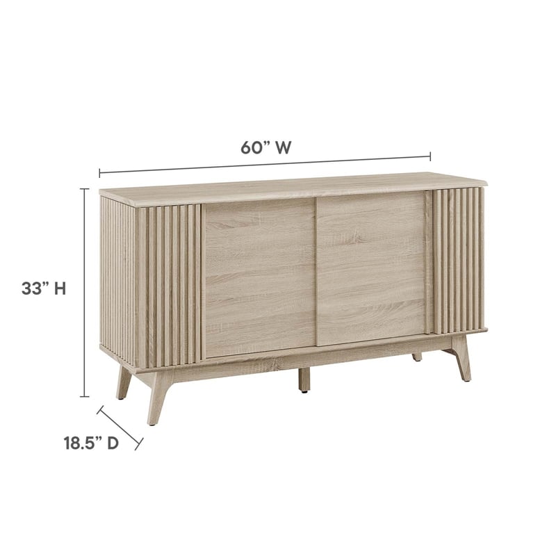 Maklaine Contemporary Wood Sideboard with Sliding Doors in Oak