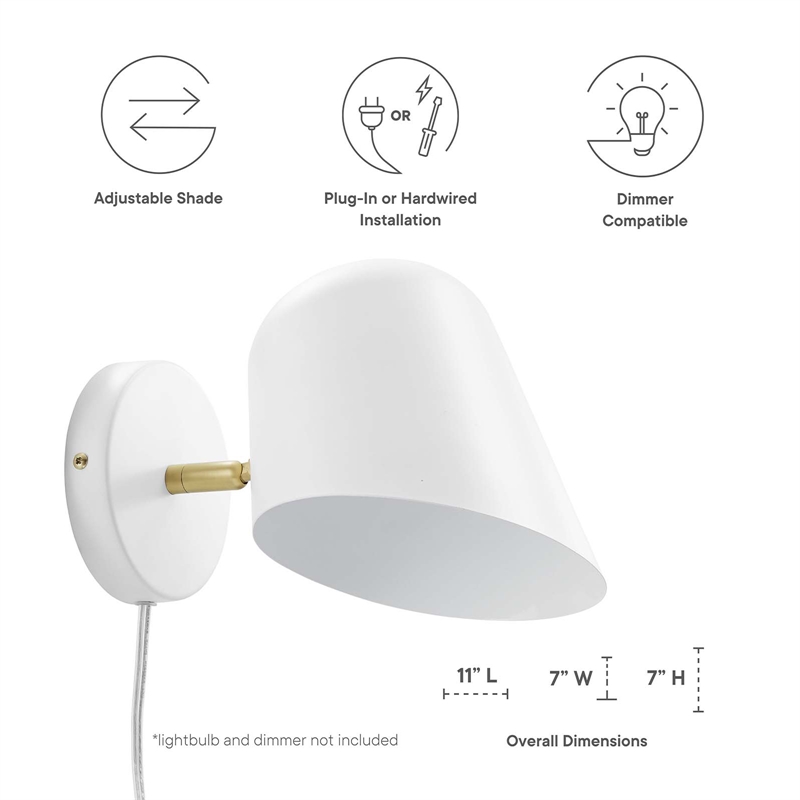 Maklaine Contemporary 1-Light Metal Swivel Wall Sconce in White