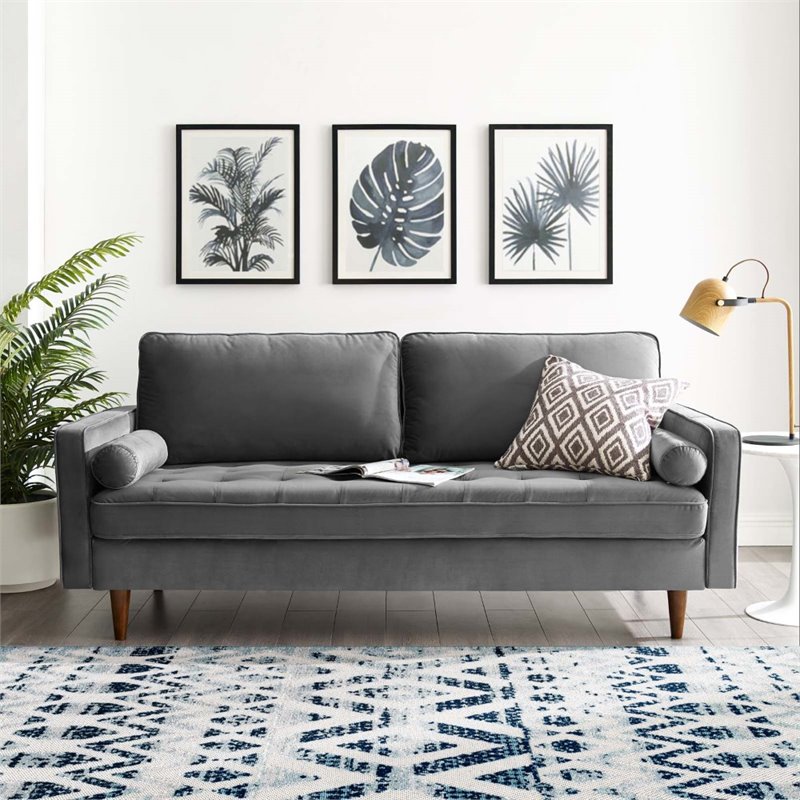 Maklaine Modern Style Performance Velvet Sofa in Gray Finish