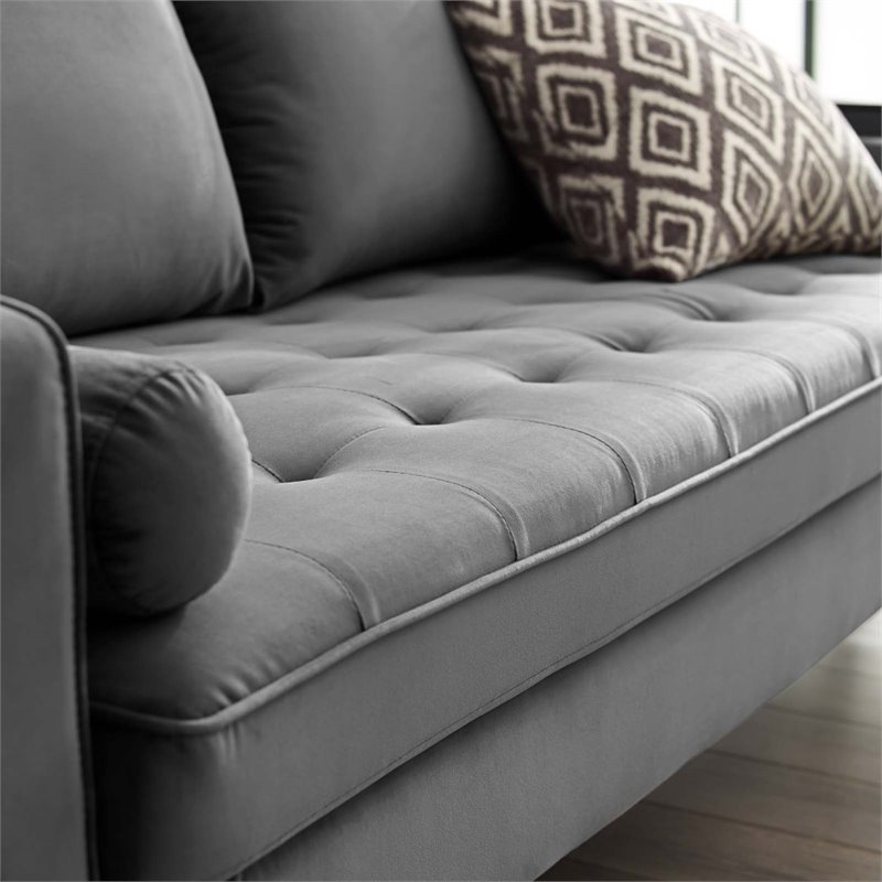 Maklaine Modern Style Performance Velvet Sofa in Gray Finish