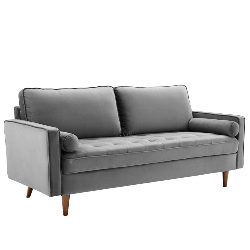 Maklaine Modern Style Performance Velvet Sofa in Gray Finish