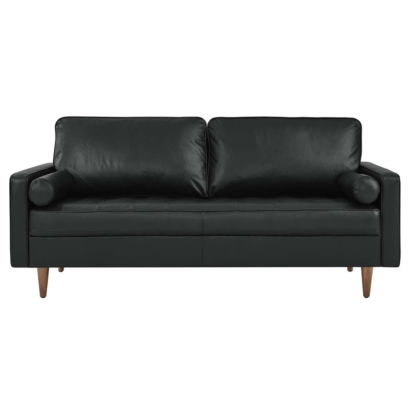 Maklaine Modern Style Top Grain Leather Sofa in Black Finish