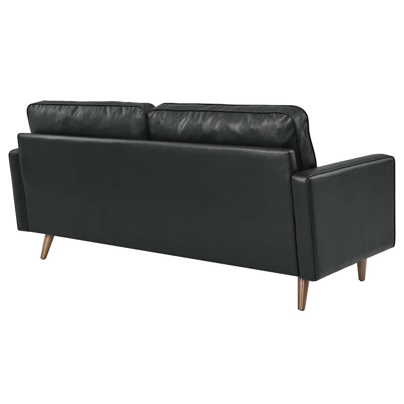 Maklaine Modern Style Top Grain Leather Sofa in Black Finish