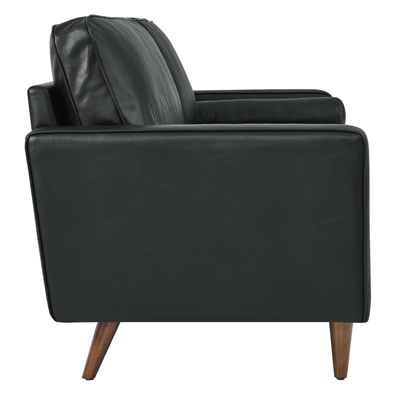 Maklaine Modern Style Top Grain Leather Sofa in Black Finish