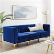 Maklaine 3-Seater Channel Performance Velvet Tufted Sofa in Navy