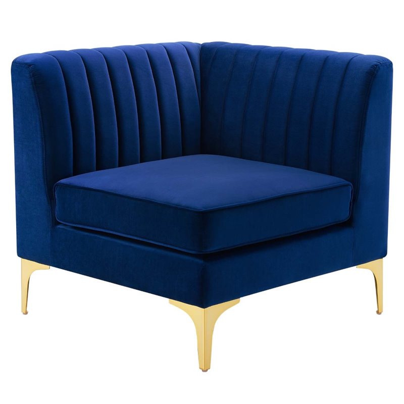 Maklaine 3-Seater Channel Performance Velvet Tufted Sofa in Navy