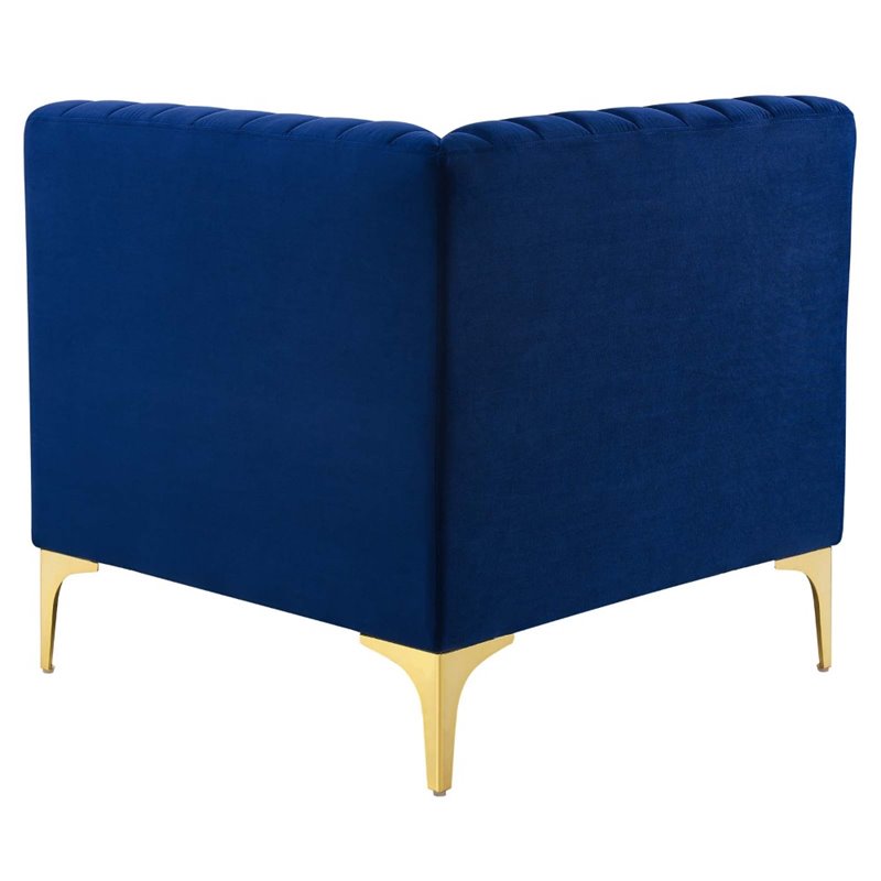 Maklaine 3-Seater Channel Performance Velvet Tufted Sofa in Navy