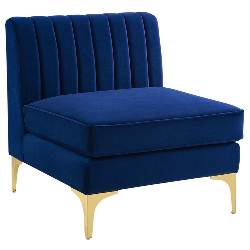 Maklaine 3-Seater Channel Performance Velvet Tufted Sofa in Navy