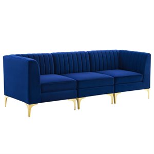Maklaine 3-Seater Channel Performance Velvet Tufted Sofa in Navy