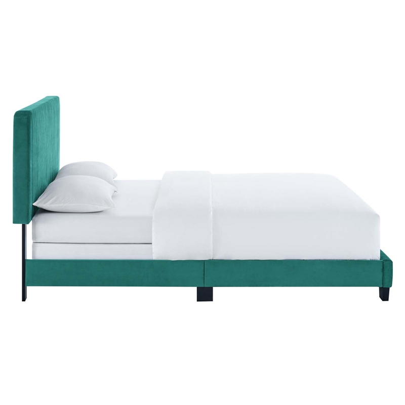 Maklaine Channel Tufted Performance Velvet Full Bed in Teal Green
