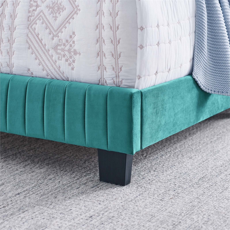 Maklaine Channel Tufted Performance Velvet Full Bed in Teal Green