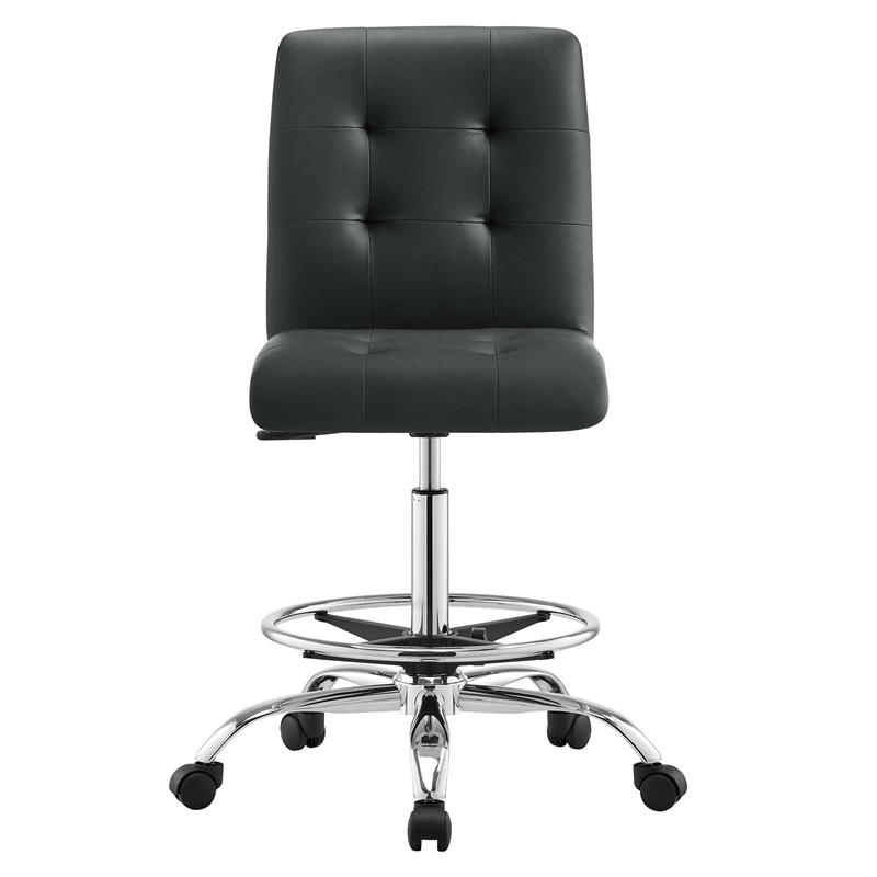 Maklaine Metal Vegan Leather Armless Drafting Chair in Silver/Black