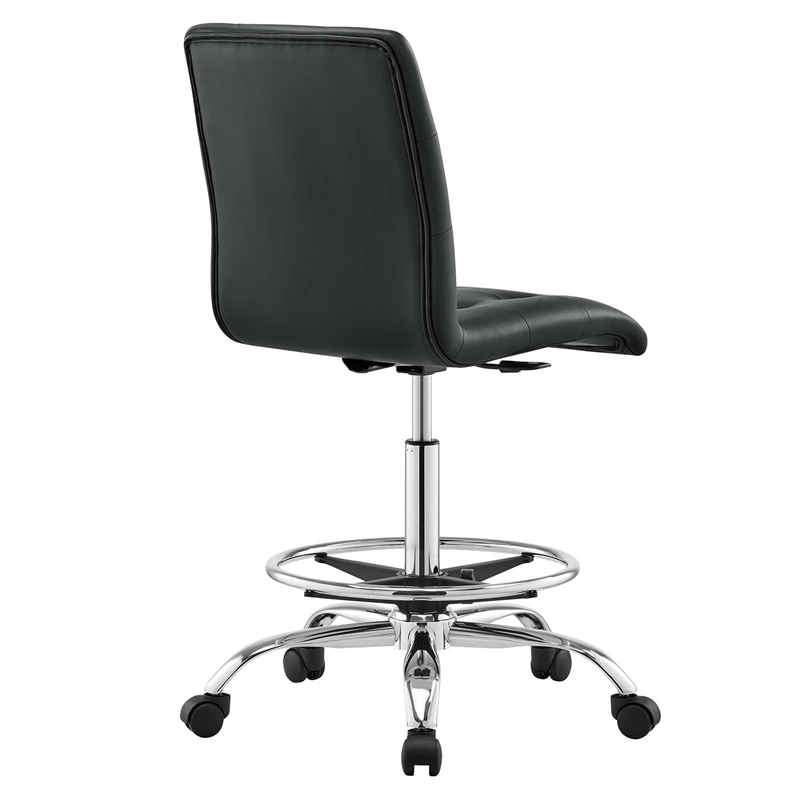 Maklaine Metal Vegan Leather Armless Drafting Chair in Silver/Black