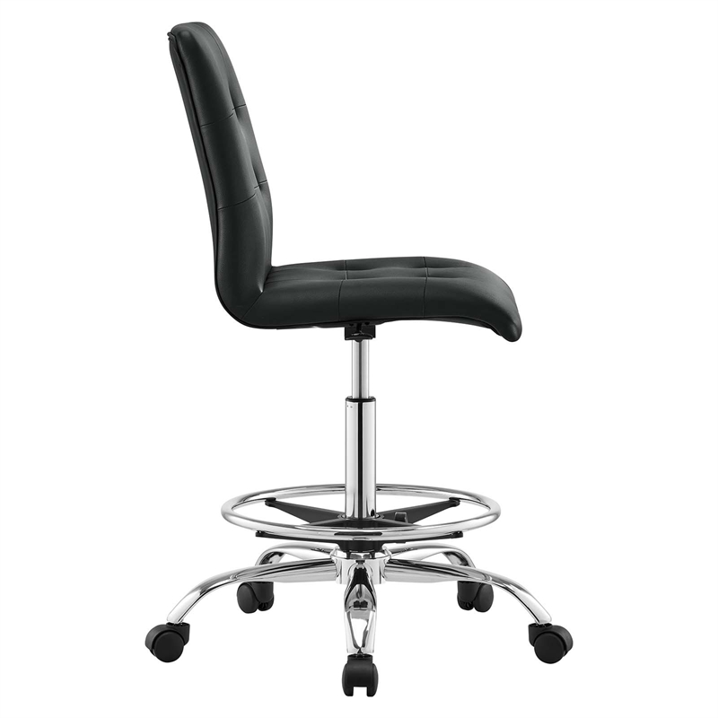 Maklaine Metal Vegan Leather Armless Drafting Chair in Silver/Black