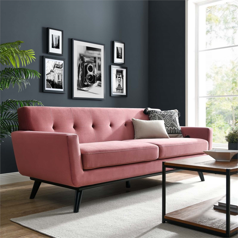 Maklaine Velvet Dusty Rose Pink Sofa Rectangular Stain-Resistant 90.5