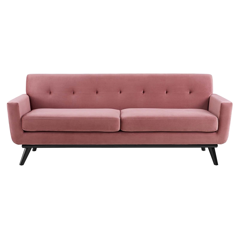 Maklaine Velvet Dusty Rose Pink Sofa Rectangular Stain-Resistant 90.5