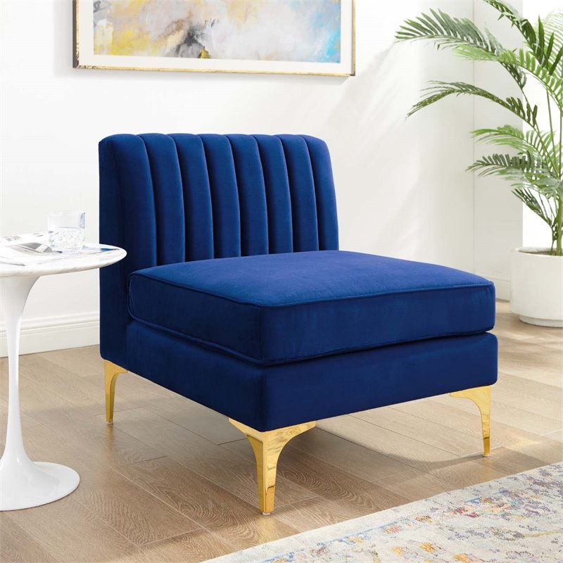 Maklaine Modern Channel Tufted Performance Velvet Armless Chair in Navy