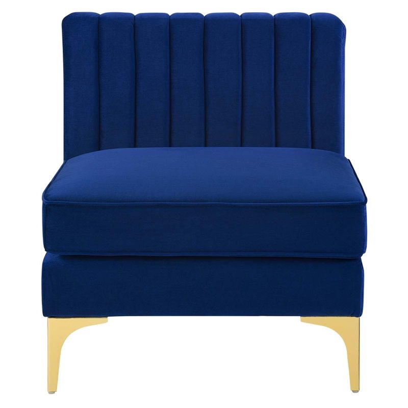 Maklaine Modern Channel Tufted Performance Velvet Armless Chair in Navy