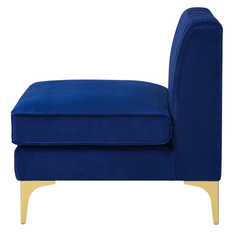 Maklaine Modern Channel Tufted Performance Velvet Armless Chair in Navy