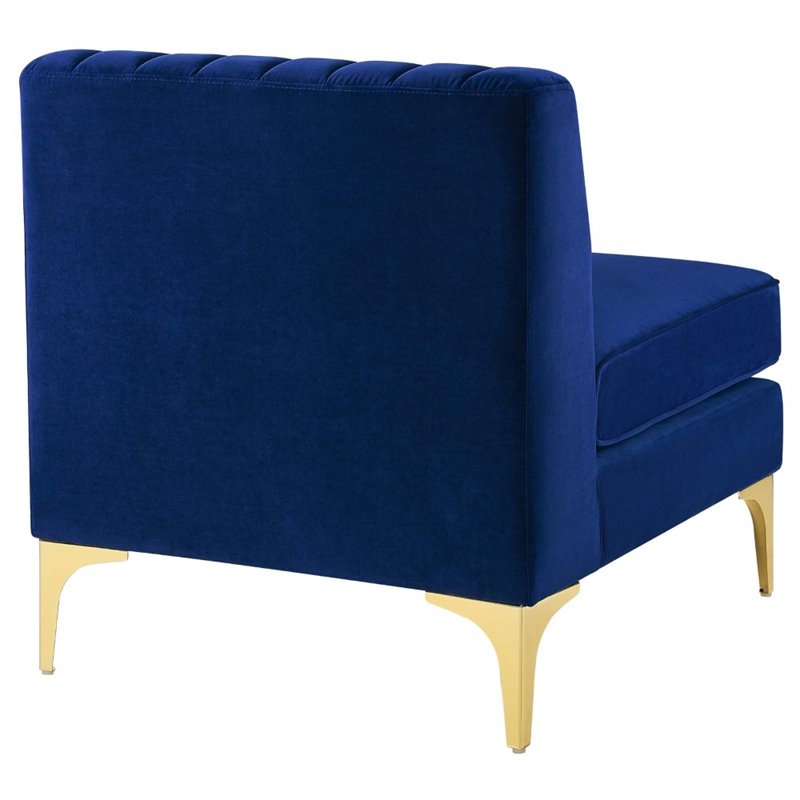 Maklaine Modern Channel Tufted Performance Velvet Armless Chair in Navy