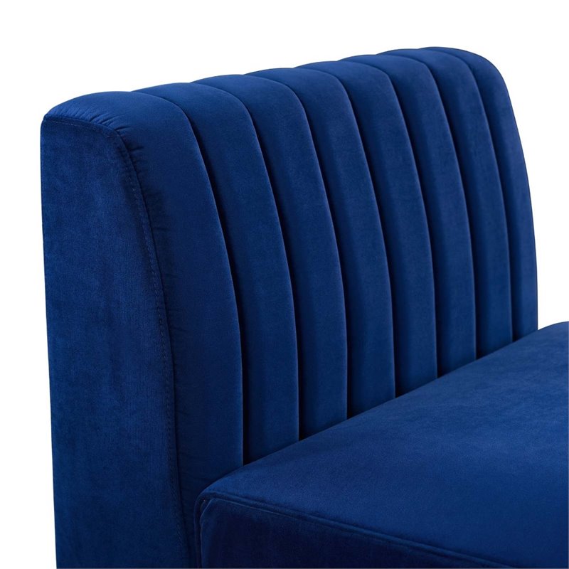 Maklaine Modern Channel Tufted Performance Velvet Armless Chair in Navy