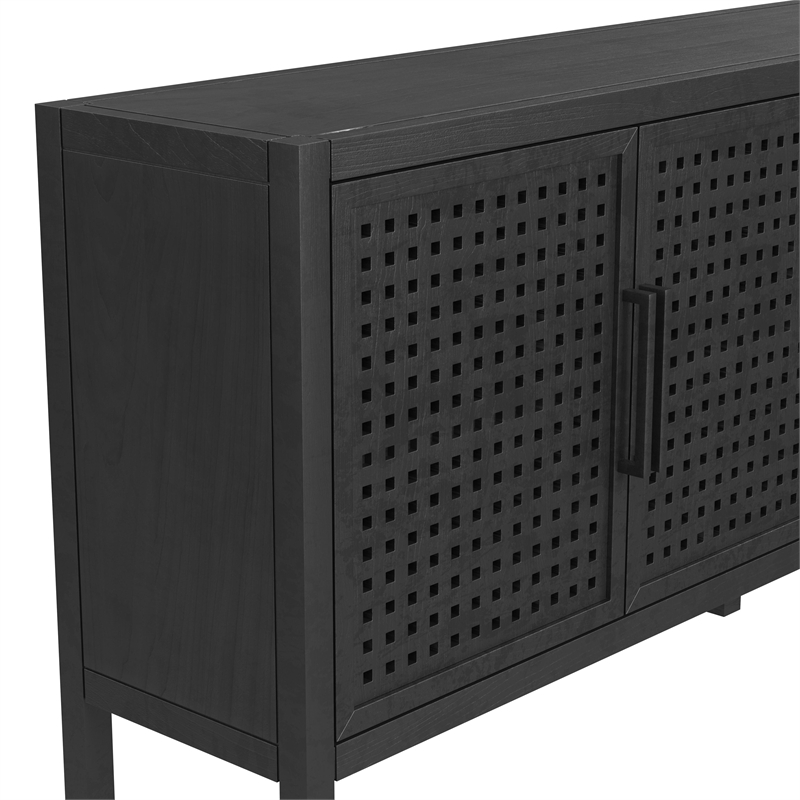 Maklaine Contemporary Server in Black Natural Finish Mango Wood