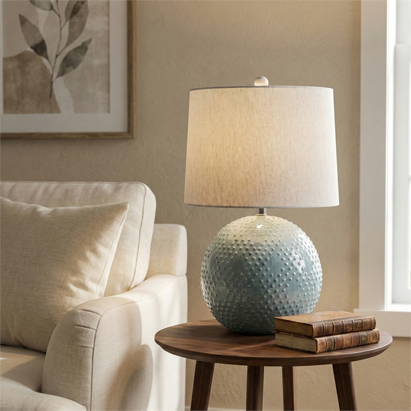 Maklaine Modern / Contemporary Table Lamp in Blue Finish Ceramic