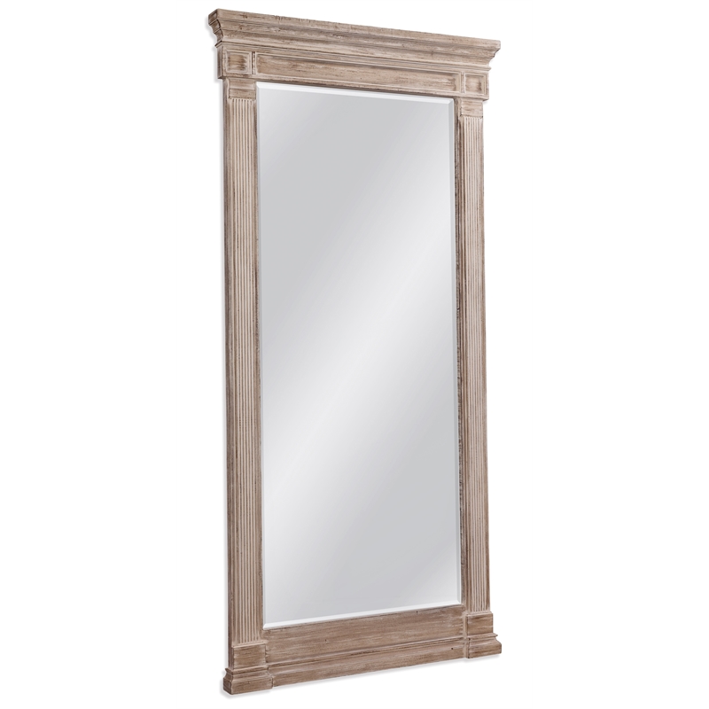 Maklaine Contemporary Resin Leaner Mirror in Distressed Gray Frame