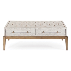 Maklaine Soft White Wooden Cocktail Table with Gold and Acrylic Accents