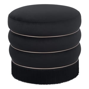Maklaine Modern Contemporary Velvet Ottoman in Retro Black Finish