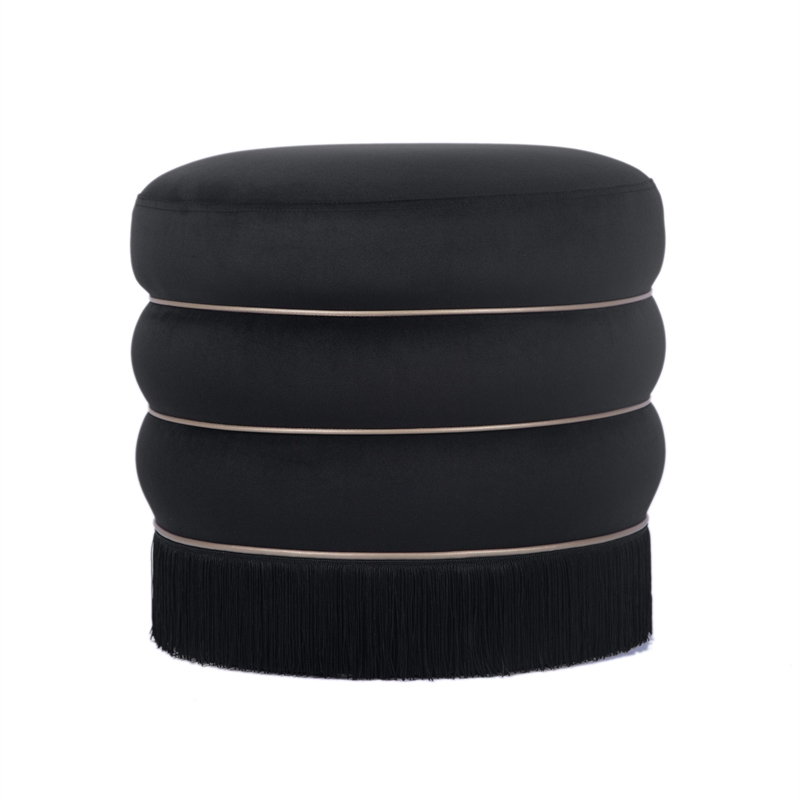Maklaine Modern Contemporary Velvet Ottoman in Retro Black Finish
