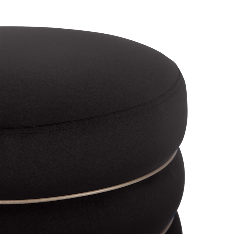 Maklaine Modern Contemporary Velvet Ottoman in Retro Black Finish
