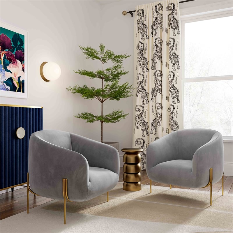 Maklaine Modern Contemporary Gray Finish Velvet Accent Chair