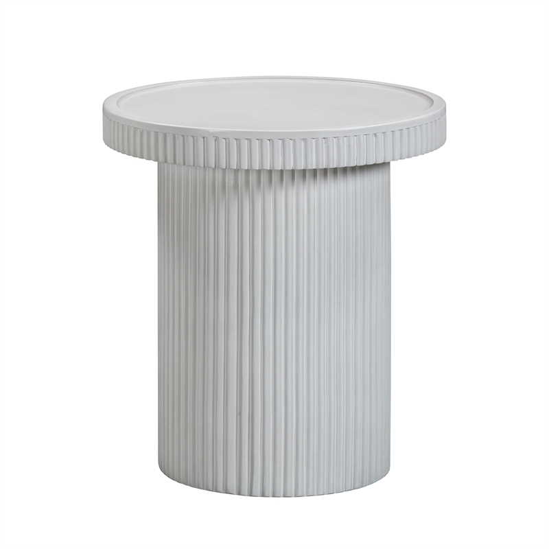 Maklaine Modern Contemporary Stone Side Table in White Finish