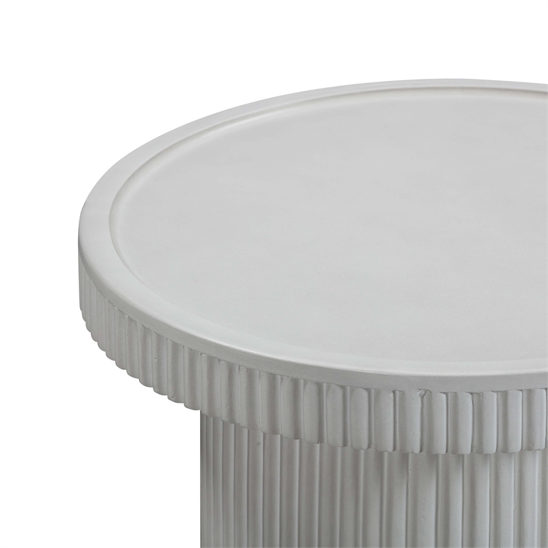 Maklaine Modern Contemporary Stone Side Table in White Finish
