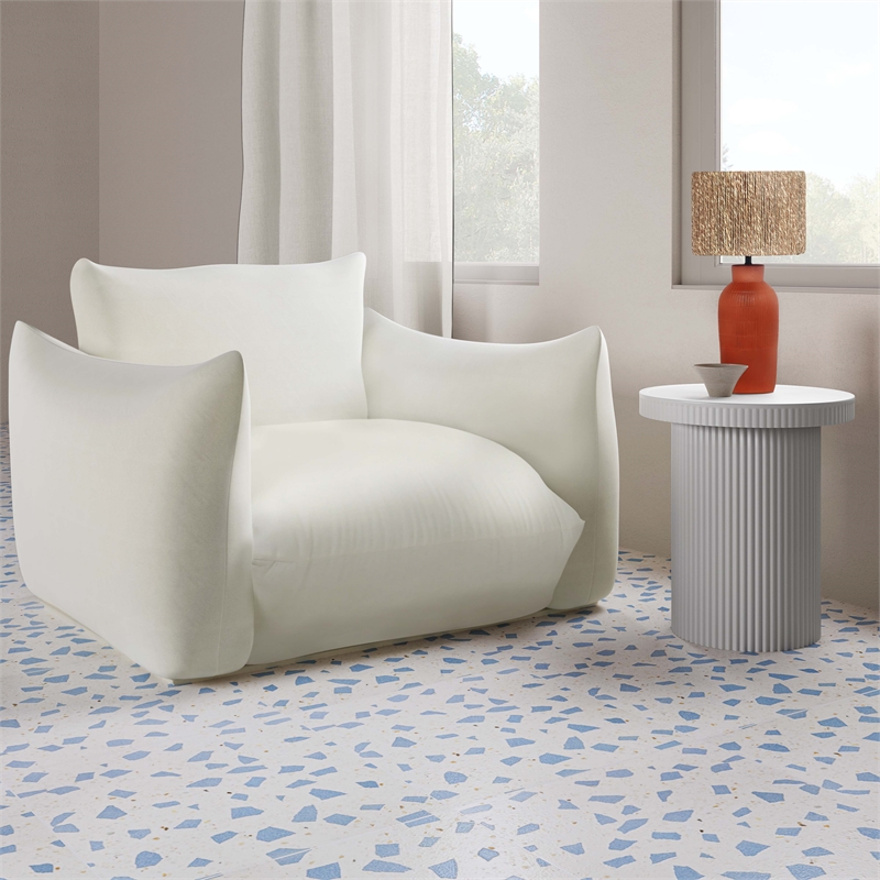 Maklaine Modern Contemporary Stone Side Table in White Finish