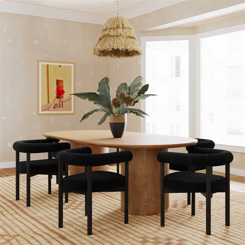 Maklaine Modern Contemporary Black Finish Boucle Dining Chair