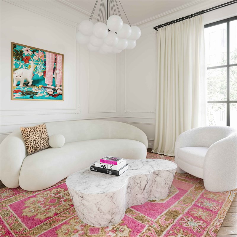 Maklaine Modern Contemporary White Marble Finish Coffee Table