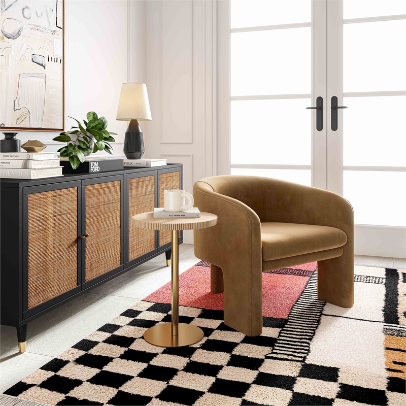 Maklaine Velvet Brown Accent Chair
