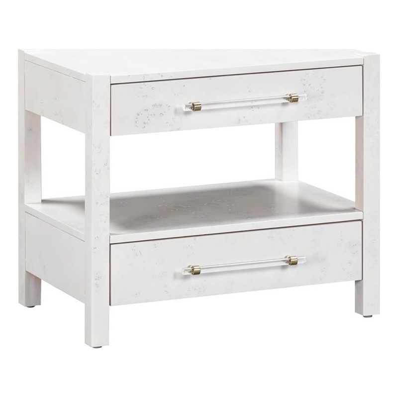 Maklaine Engineered Wood White Nightstand Rectangular 26