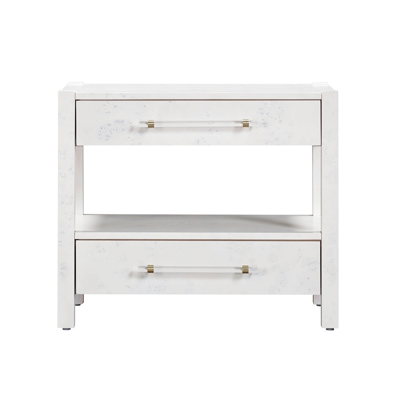 Maklaine Engineered Wood White Nightstand Rectangular 26