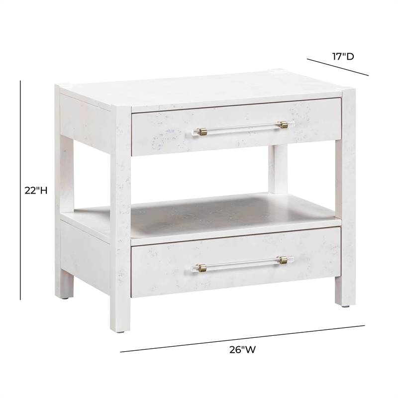 Maklaine Engineered Wood White Nightstand Rectangular 26