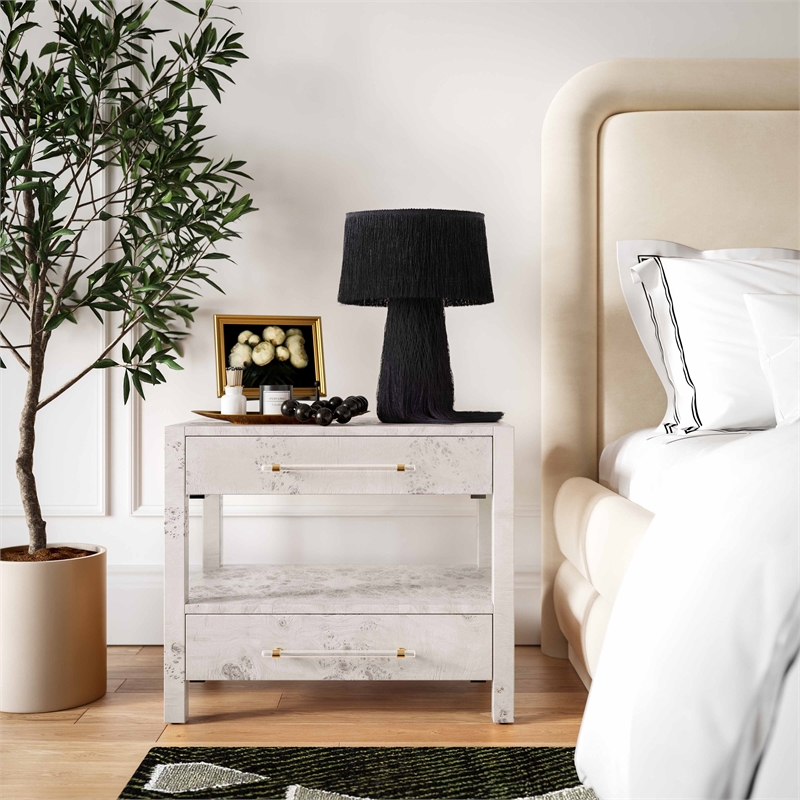 Maklaine Engineered Wood White Nightstand Rectangular 26