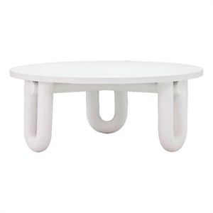 Maklaine 39.4&quot Round Concrete and Stone Coffee Table in White