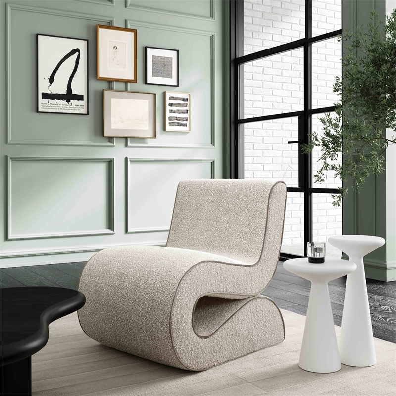 Maklaine Modern Contemporary Speckled Gray Boucle Accent Chair