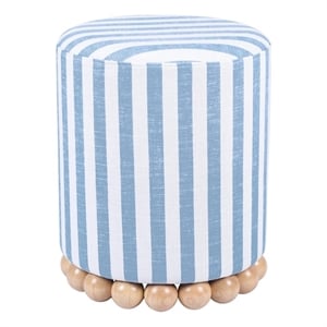 Maklaine Linen Pastel Blue Ottoman Circle Handmade Assembled