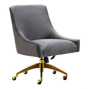 Maklaine 22.6&quot Transitional Velvet Office Swivel Chair in Gray